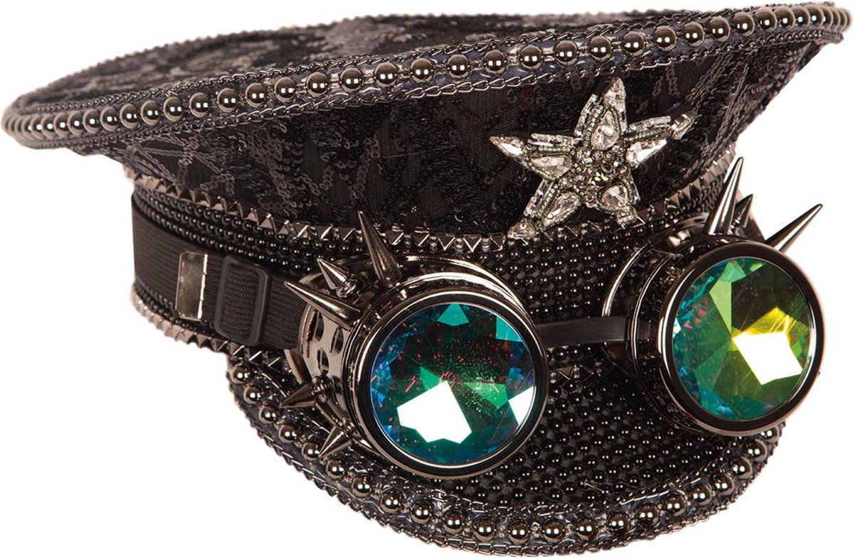 Pet Steampunk Zwart met pailletten en goggle