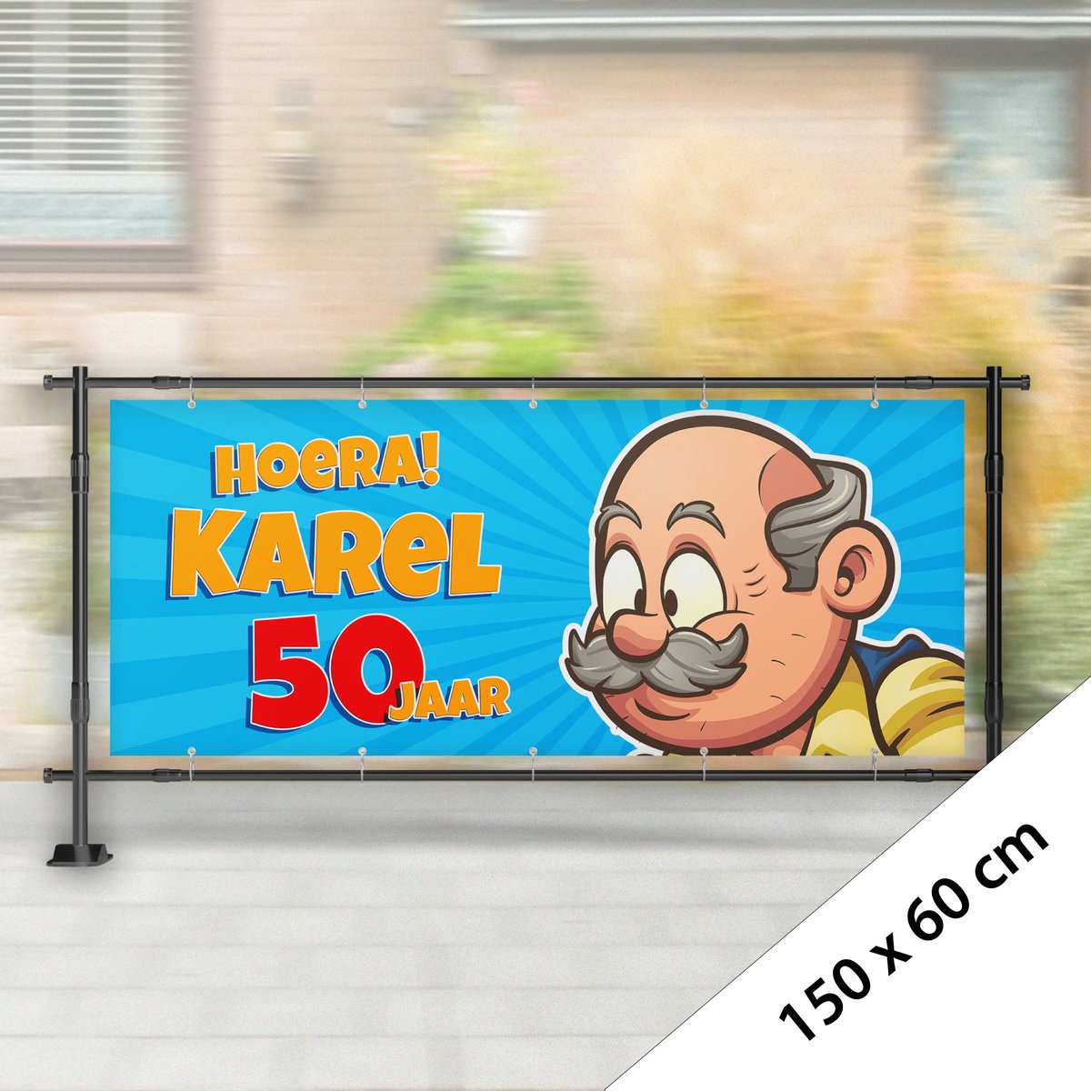 Spandoek Abraham cartoon 150 x 60 cm (Met eigen naam)