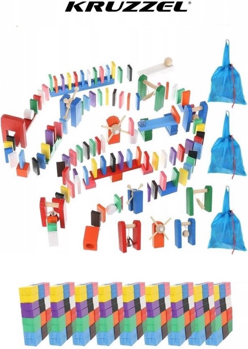 Extra Grote Domino Set  van Hout - 1131 Delig  met 1080 Domino Stenen & 45 Elementen - Vloerspel - voor Kinderen en Volwassenen - Sint of Kerst cadeau Jongens en Meisjes