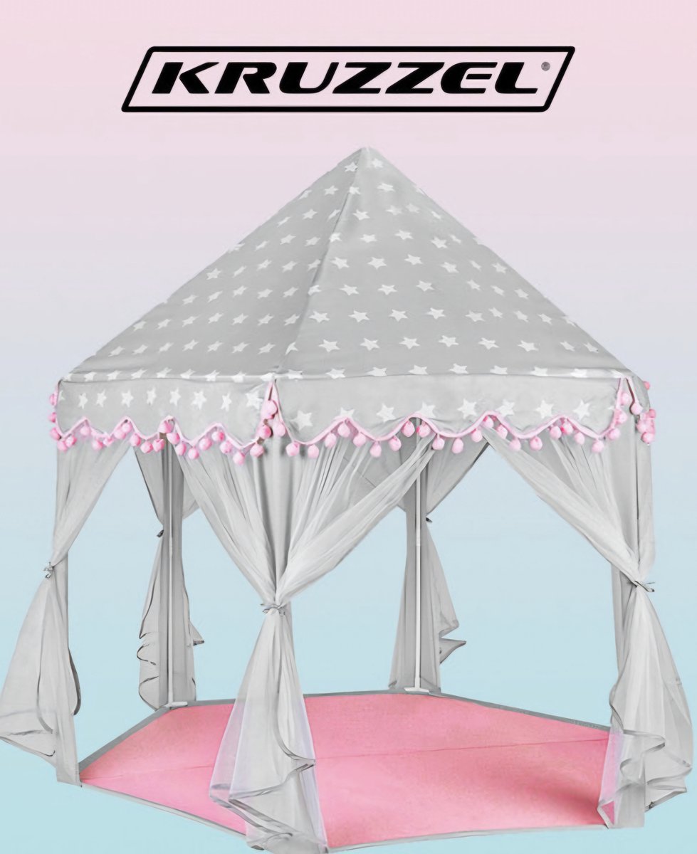 Kinder speeltent - Kinder speelhuis -   voor kinderen - Kinder tent - Luxe tipi - Roze en grijs tent -   voor binnen en buiten - Kinderspeelgoed - Prinsessen speelgoed - Kinderpartytent   voor meisjes - Duurzaam