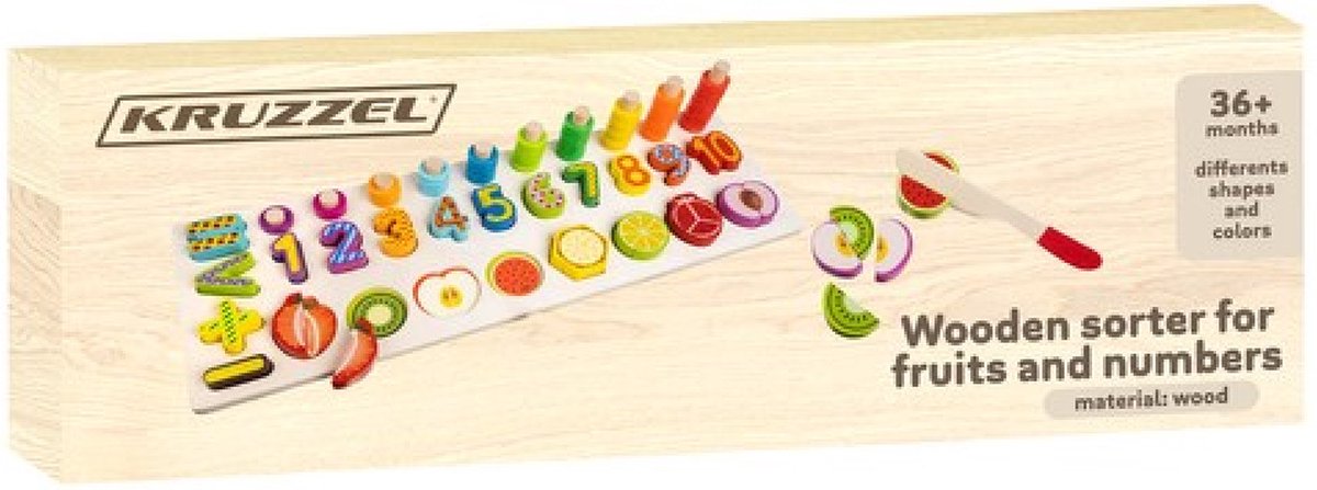 Kleurrijke houten cijfers sorteer - leerpuzzel- fruit voor het snijden op magneet - spelen en leren - educatief - Montessori speelgoed - Muziekland - Verjaardagscadeautje