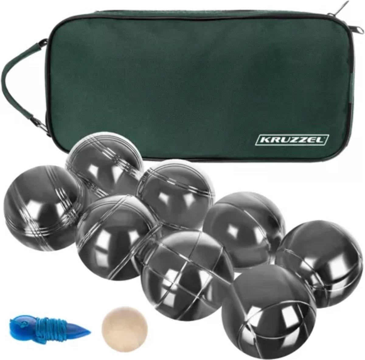 Kruzzel Boules Set - 8 Chromen Kogels met Draagtas - Perfect voor Outdoor Spelplezier