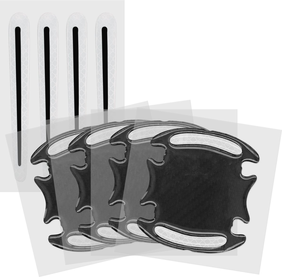 kwmobile 8x universele bescherming voor auto deurklink - Zelfklevende sticker voor auto deurhendel in zwart / grijs - 9,1 x 8,3 + 13 x 1,7 cm