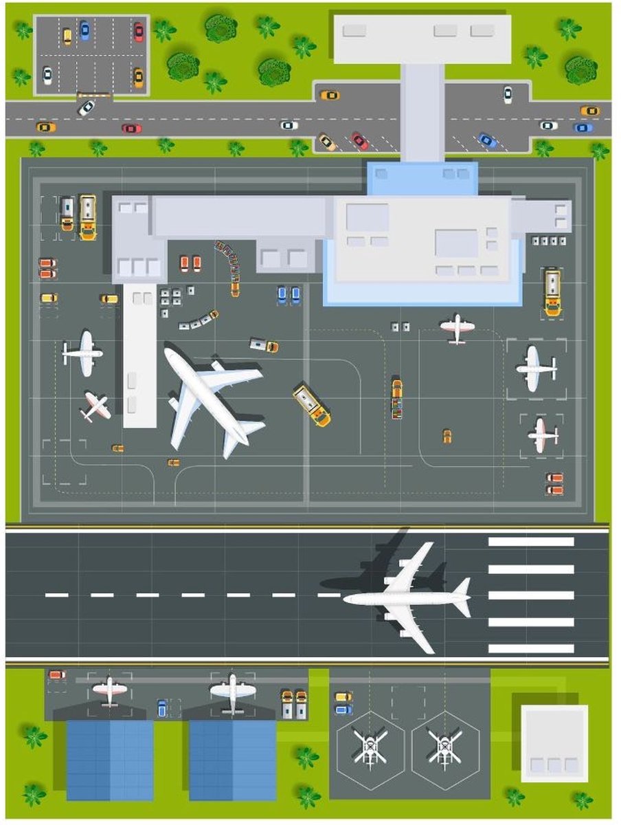 La Casa Speel Tapijt Vliegveld - Kinderen - Speelmat - Vloerkleed -Speelkleed - Kinderkamer - Anti Slip - 120 x 160 CM - Vliegveld