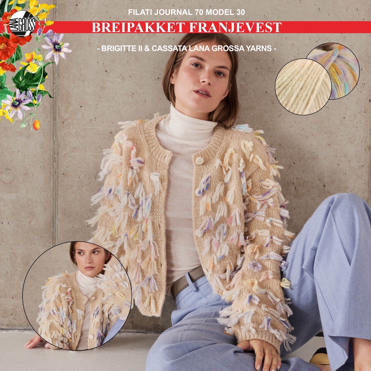 Breipakket franjevest met Brigitte II & Cassata garen model 30 uit Filati Journal 70 maat 40/42