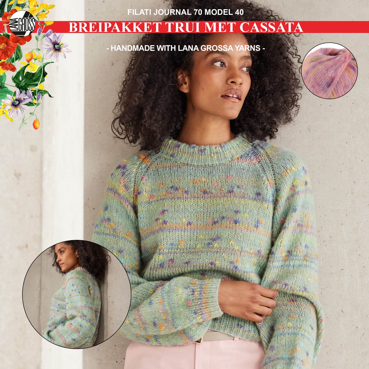 Breipakket trui met Cassata garen model 40 uit Filati Journal 70 maat 36/38 - Roze