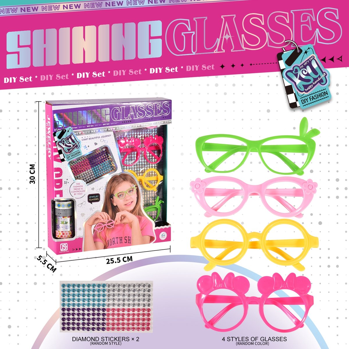 24 paar DIY vierkante zonnebrillenset Pop Singer feestgunsten Vriendschapsbrillen knutselen in bulk met letterkralen Lijm Pincet Acryl diamant- en parelstickers voor vrouwen 1989, meerdere kleuren