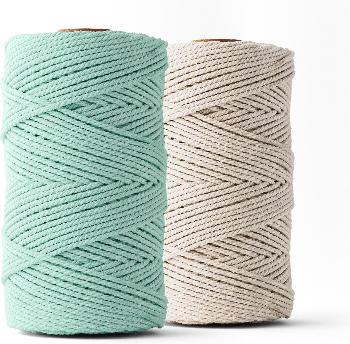 Ledent macramé touw, dubbel getwist, set van 2 (3mm, 2 x 120M, aqua & ecru) - 100% geregenereerd katoengaren - Macramé touw in verschillende kleuren om mee te knutselen.