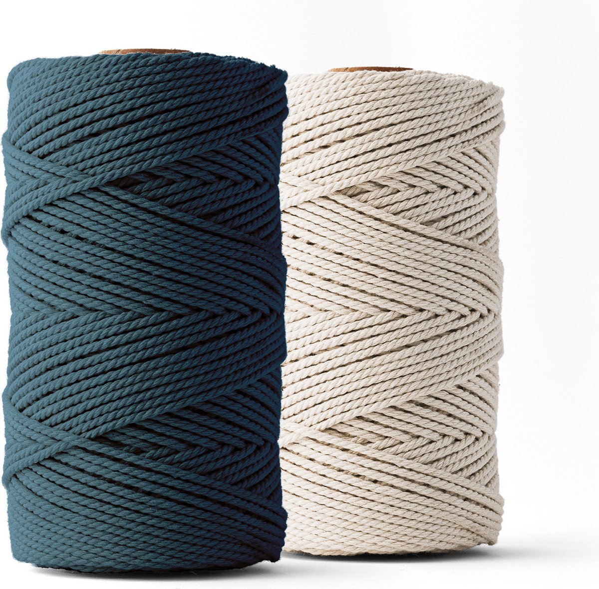 Ledent macramé touw, dubbel getwist, set van 2 (3mm, 2 x 120M, marineblauw & ecru) - 100% geregenereerd katoengaren - Macramé touw in verschillende kleuren om mee te knutselen.
