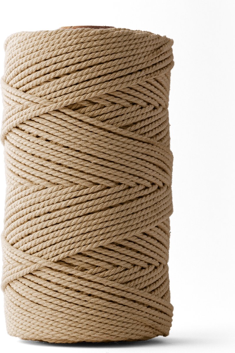 Ledent macramé touw, dubbel getwist (3mm, 120M) - 100% geregenereerd katoengaren - Macramé touw in het bruin om mee te knutselen.