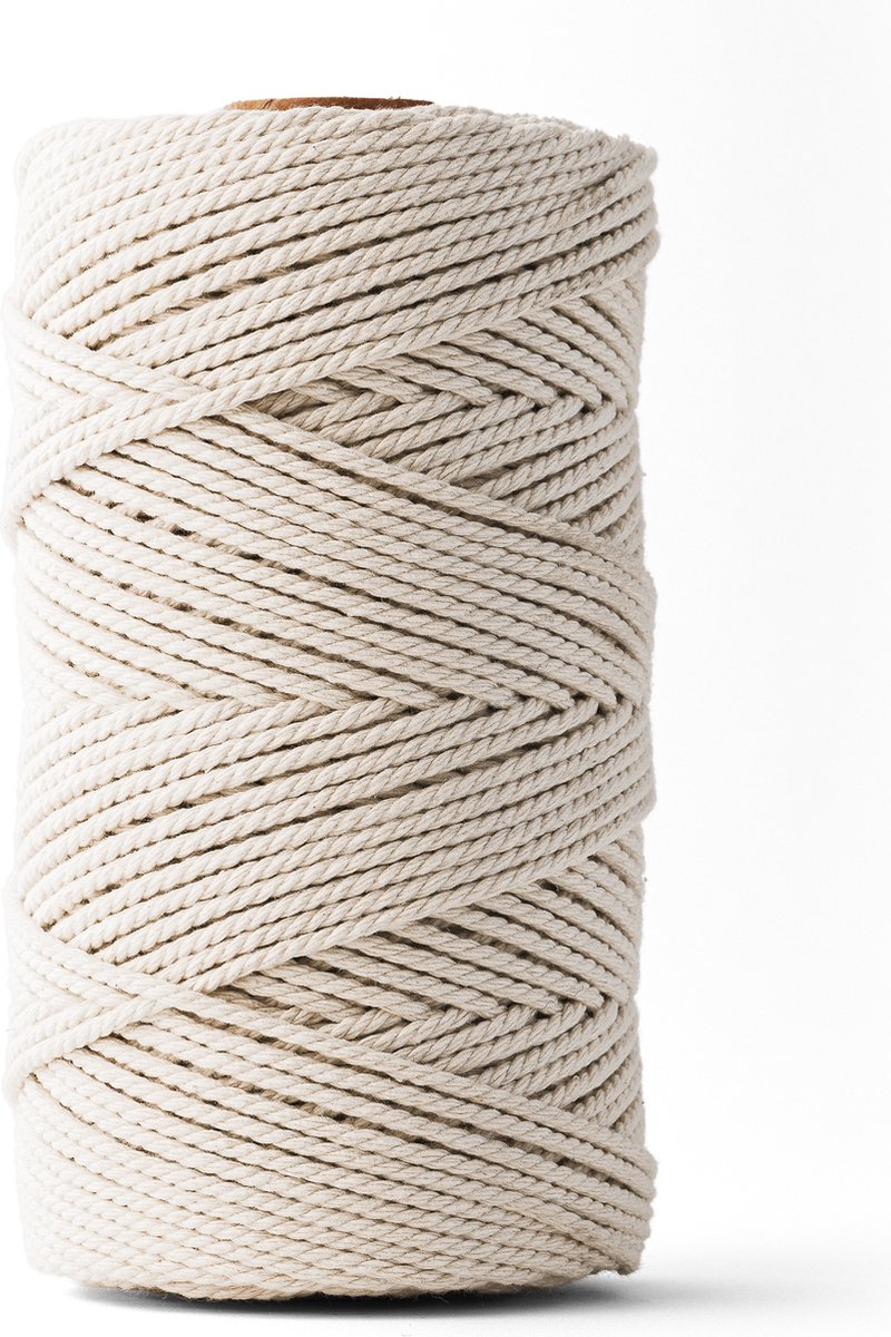 Ledent macramé touw, dubbel getwist (3mm, 120M) - 100% geregenereerd katoengaren - Macramé touw in natuur om mee te knutselen.