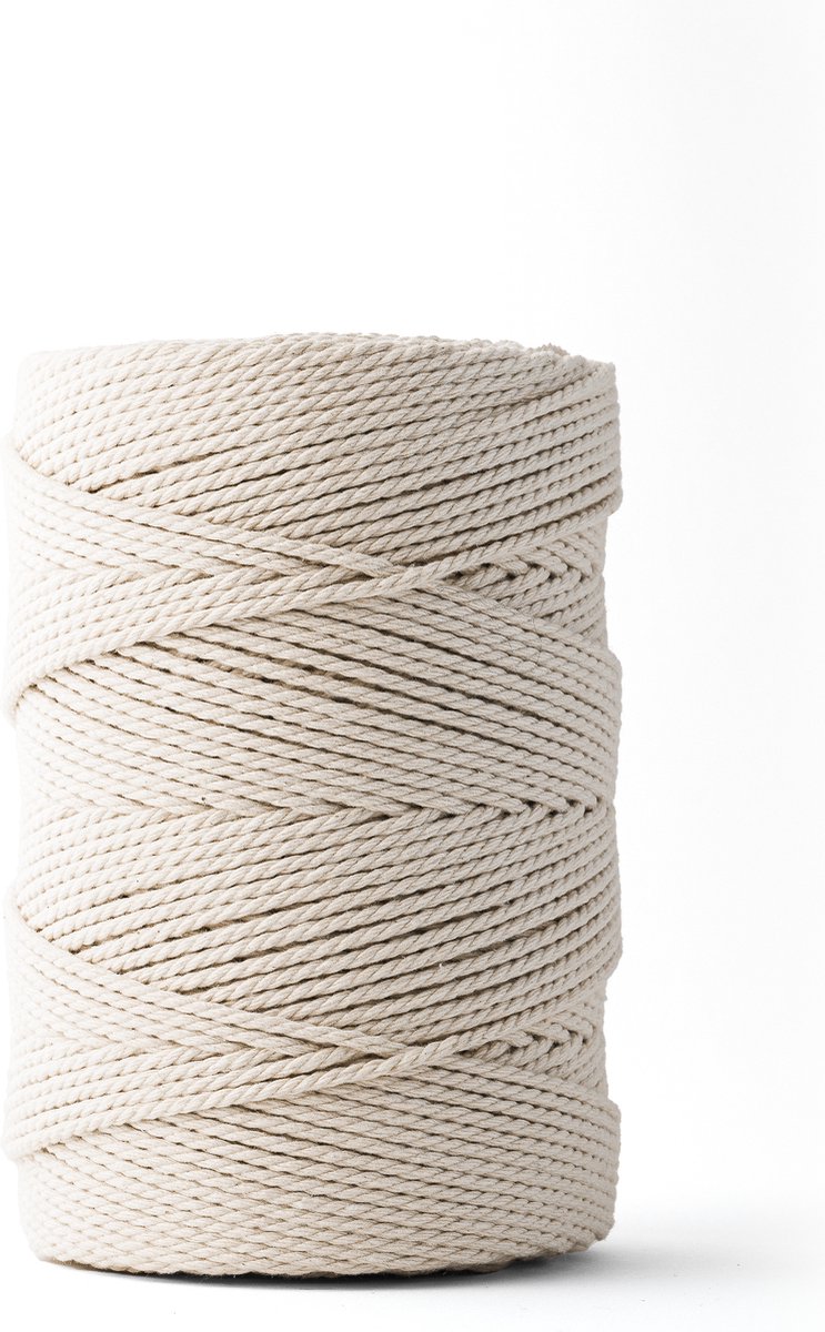 Ledent macramé touw, dubbel getwist (3mm, 240M, Natuur) - van 100% geregenereerd katoengaren - Macramé touw in verschillende afmetingen om mee te knutselen.