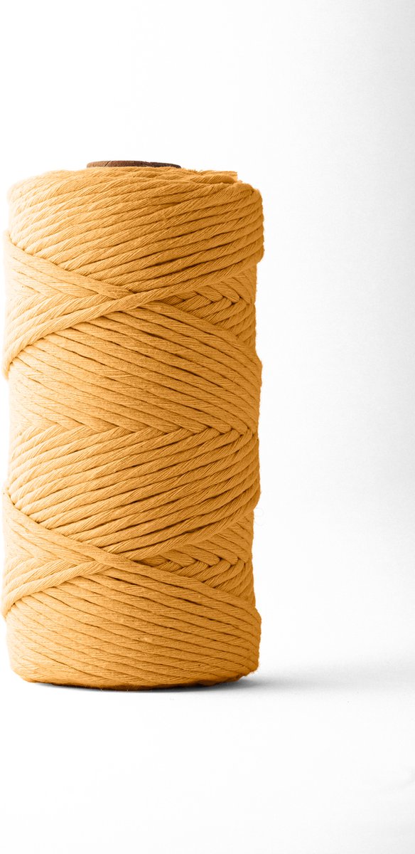 Ledent macramé touw, enkel getwist (3mm, 120M, Mosterdgeel) - van 100% geregenereerd katoengaren - Macramé touw in verschillende kleuren voor creatieve projecten.