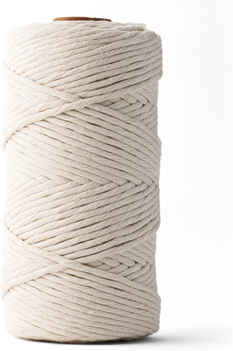 Ledent macramé touw, enkel getwist (3mm, 120M, Natuur) - van 100% geregenereerd katoengaren - Macramé touw in verschillende kleuren voor creatieve projecten.