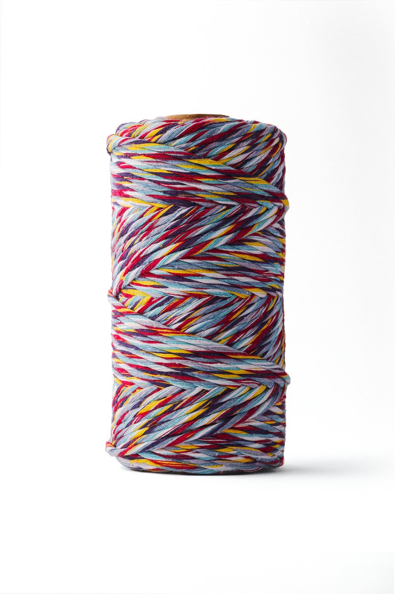 Ledent macramé touw, enkel getwist (3mm, 120M, twist mix) - van 100% geregenereerd katoengaren - Macramé touw in verschillende kleuren voor creatieve projecten.