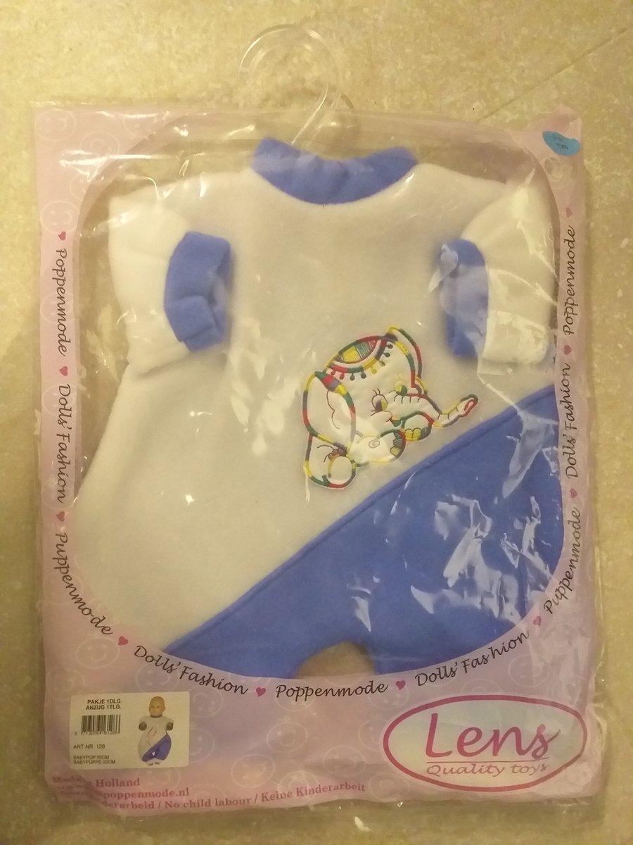 Vrolijk boxpakje met olifant - maat 50 cm - Lens Poppenmode