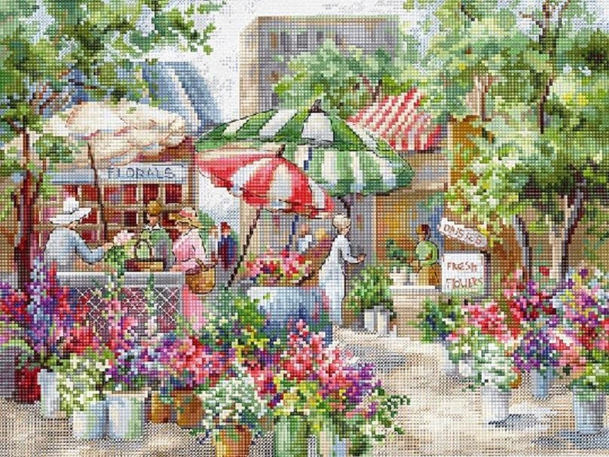 Borduurpakket FLOWER MARKET - BLOEMENMARKT - LETISTITCH - telpatroon