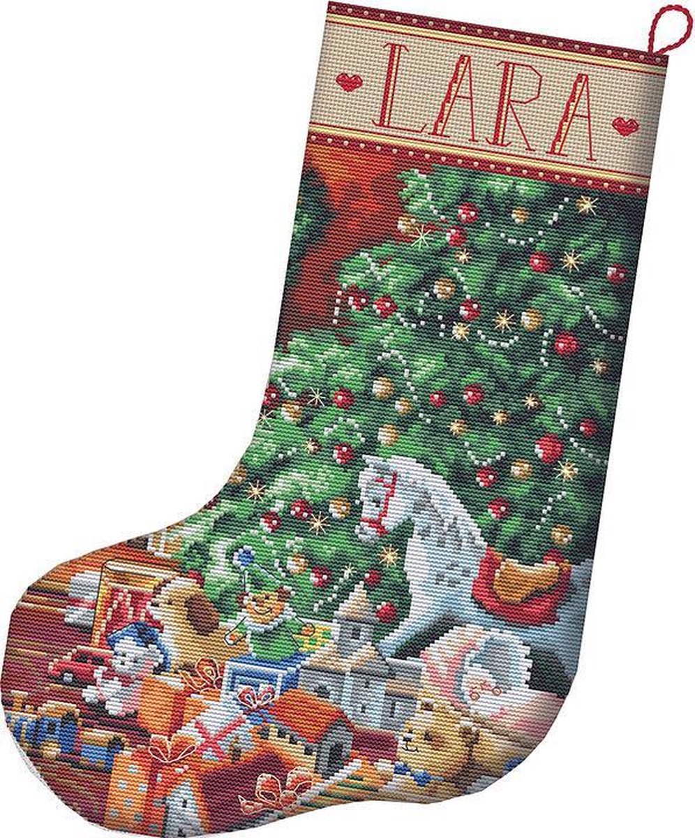 Borduurpakket LETI 8010 Cozy Christmas Stocking - KERSTSOK - telpatroon om zelf te borduren.
