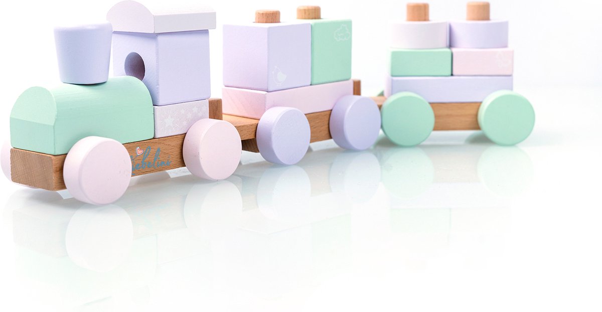 Liebelini - houten speelgoed - houten blokkentrein - stapelblokken - paars - 40 cm