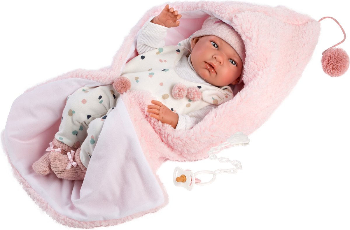 Llorens full body babypop Nica meisje met roze deken en speen 40 cm
