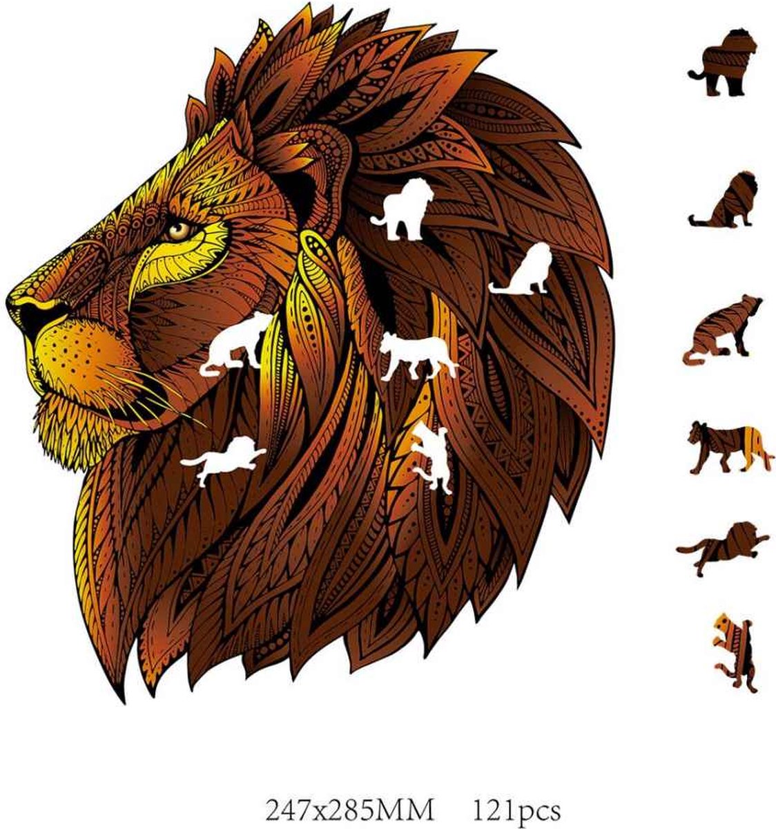 Logica Giochi Mandala Houten Legpuzzel Leeuw, 24,7x28,5cm