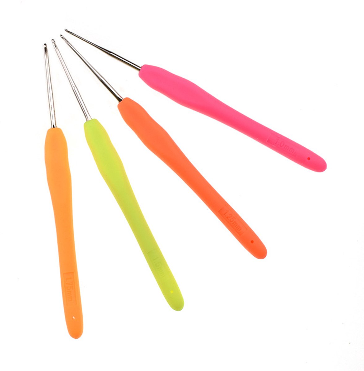 Fijn Haaknaald Set – 4 Delig – Aluminium & Ergonomische Handgrepen – Maten 1 mm t/m 1,75 mm – Voor Kantwerk & Fijne Haakprojecten