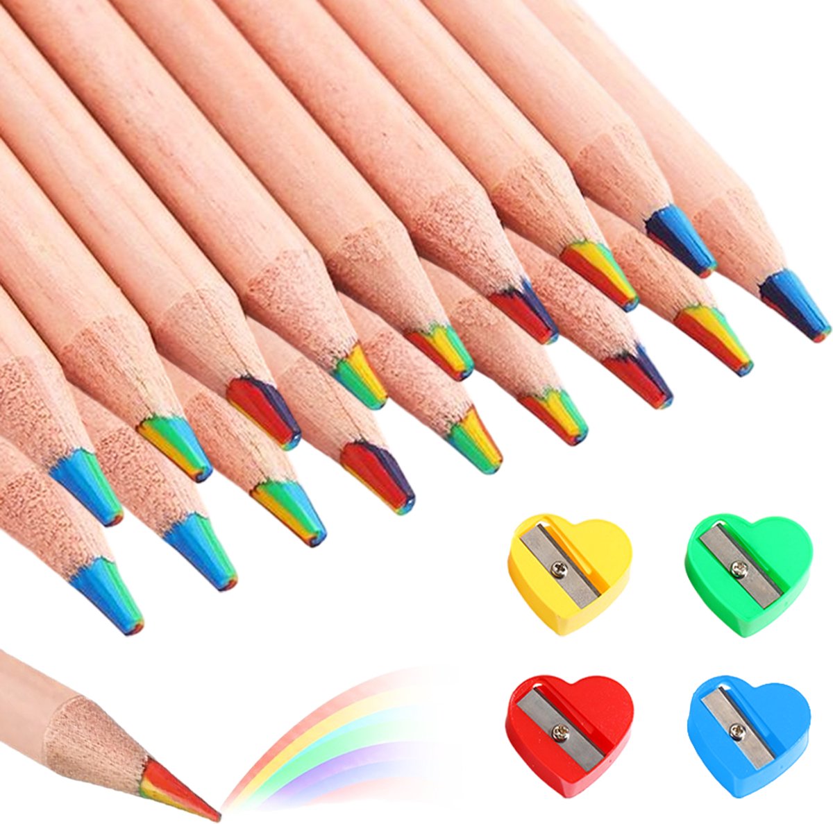 Regenboog potloden - 16 stuks - 7-in-1 kleurpotloden - Inclusief 4 puntenslijpers - Voor kinderen & volwassenen - Tekenen, schetsen & kleuren