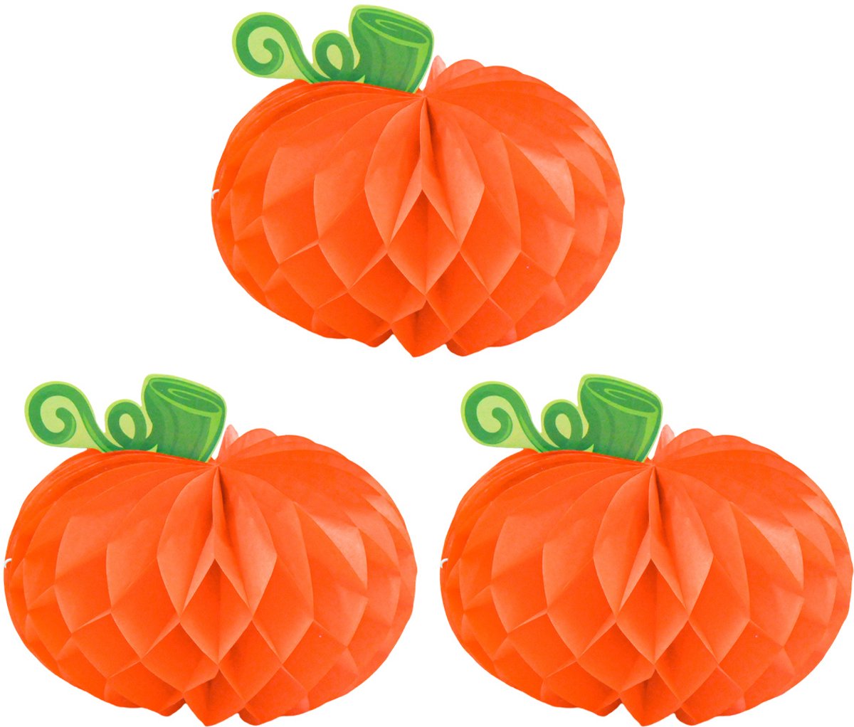 Set van 3 Pompoen Honingraatdecoraties – Herfst, Halloween & Thanksgiving Tafeldecoratie – 3D Papieren Pompoenen 20 x 12 cm – Oranje Seizoensversiering