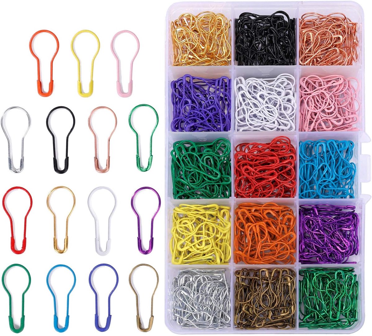 Set van 750 Kalebas Veiligheidsspelden – 15 Kleuren – 2,2 cm – Inclusief Opbergdoos – Duurzaam Metaal – Voor Naaien, Quilten & Handwerk