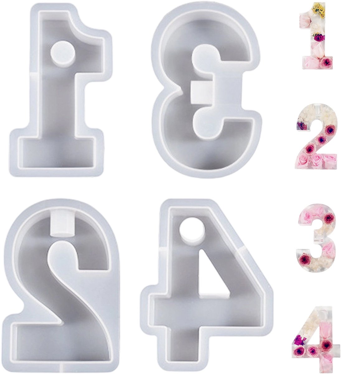 longziming 4 stuks Siliconen vorm 3D cijfers voor DIY kaarsen - DIY Cijfers Kaarsenhouder 1-4, Herbruikbare 3D Kaarsen Mallen voor Decoratie