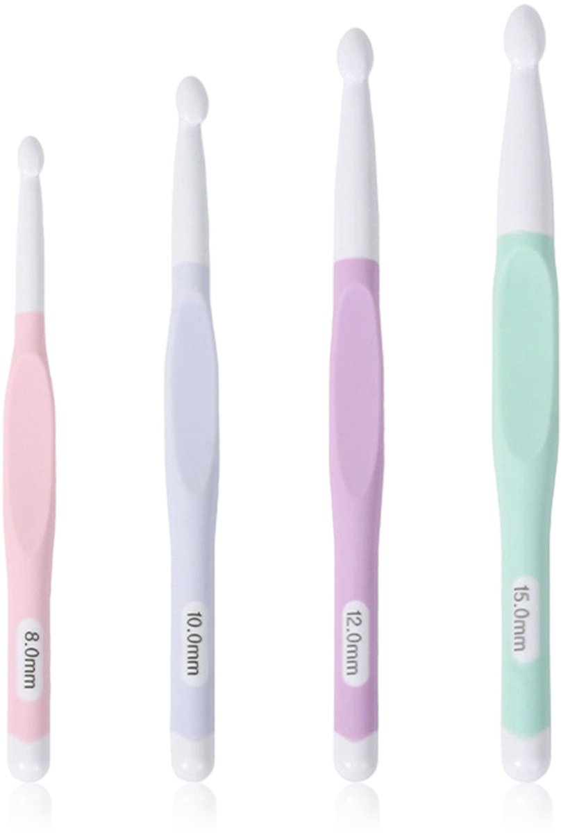 longziming Grote Haaknaald Set van 4 - met Ergonomisch Handvat – 8/10/12/15mm – Lange Rubber Handgreep – Voor Chunky Garens, Sjaals & DIY Wolprojecten