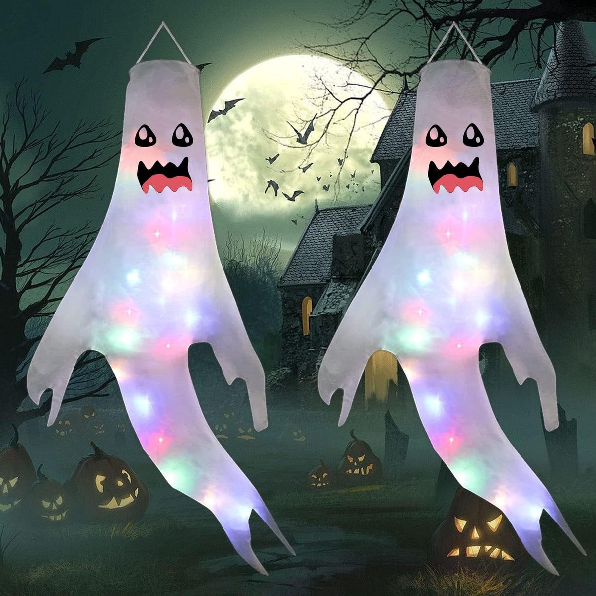 Halloween Decoratie Hangende Geest Met Lichten, 2 Stuks Halloween Led Ghost Opknoping Halloween Feestartikelen, Decoraties voor House Halloweenfeest.