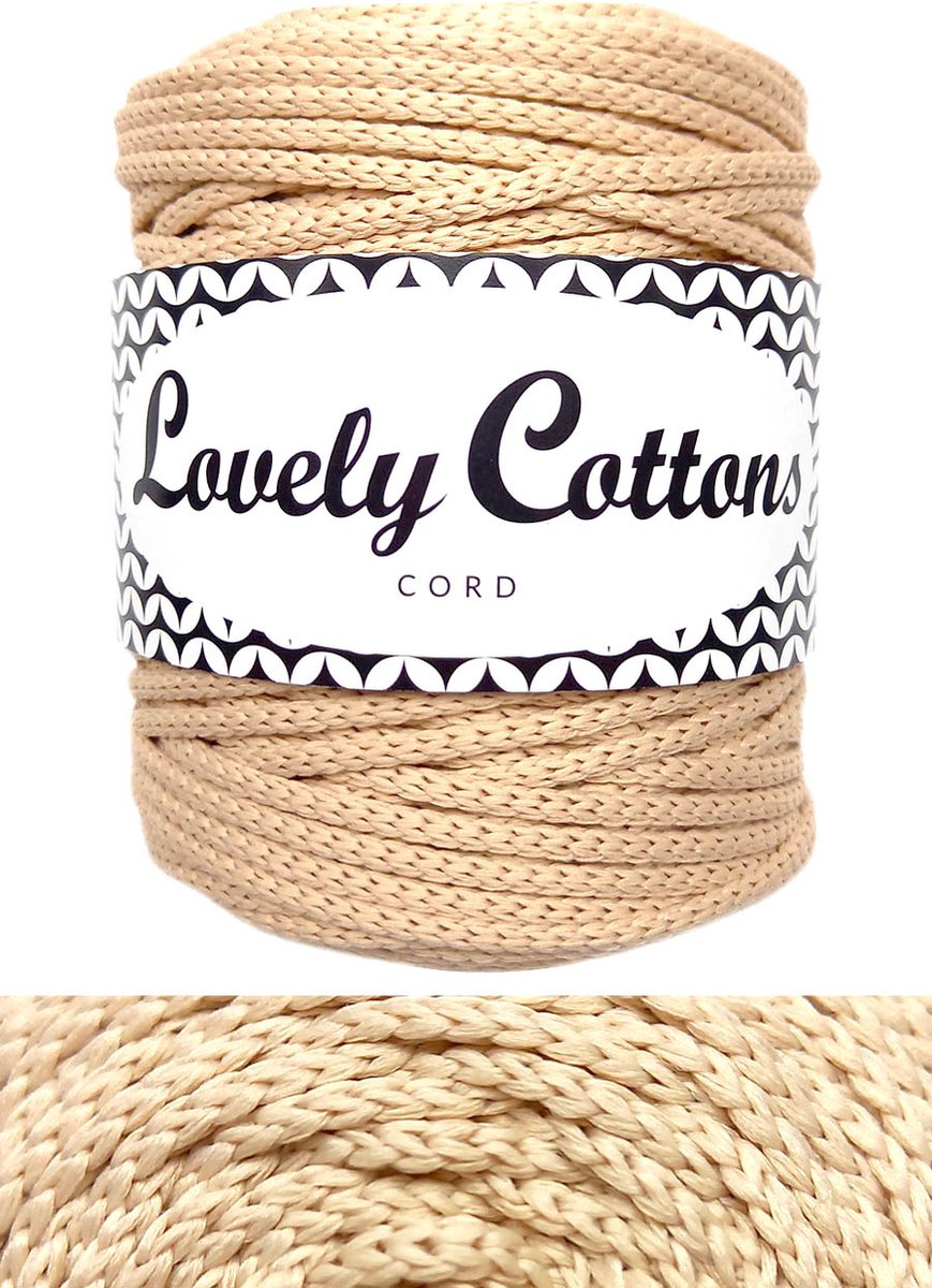 polyester koord lovely cottons 3mm zand 100 meter