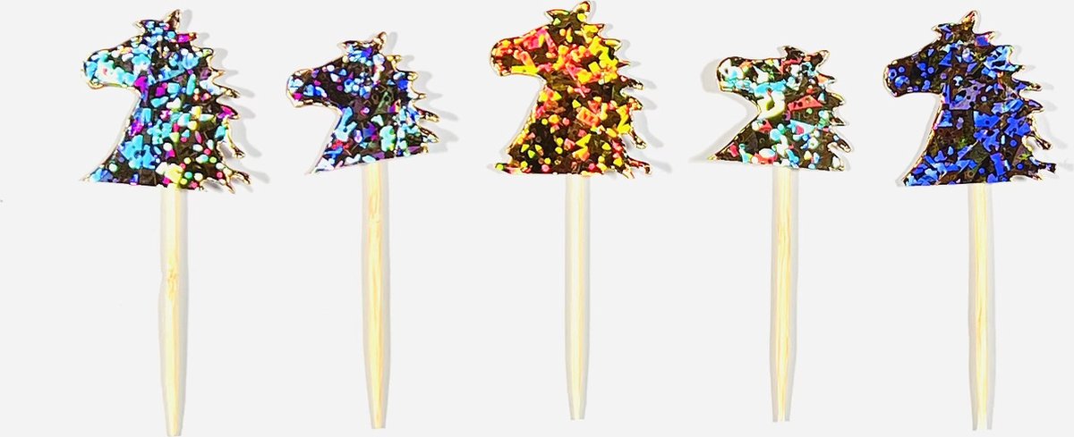 Gouden Paardenhoofd cupcake prikkers - 10 stuks - cocktail prikker - cupcake decoratie - prikkers met versiering - taartversiering