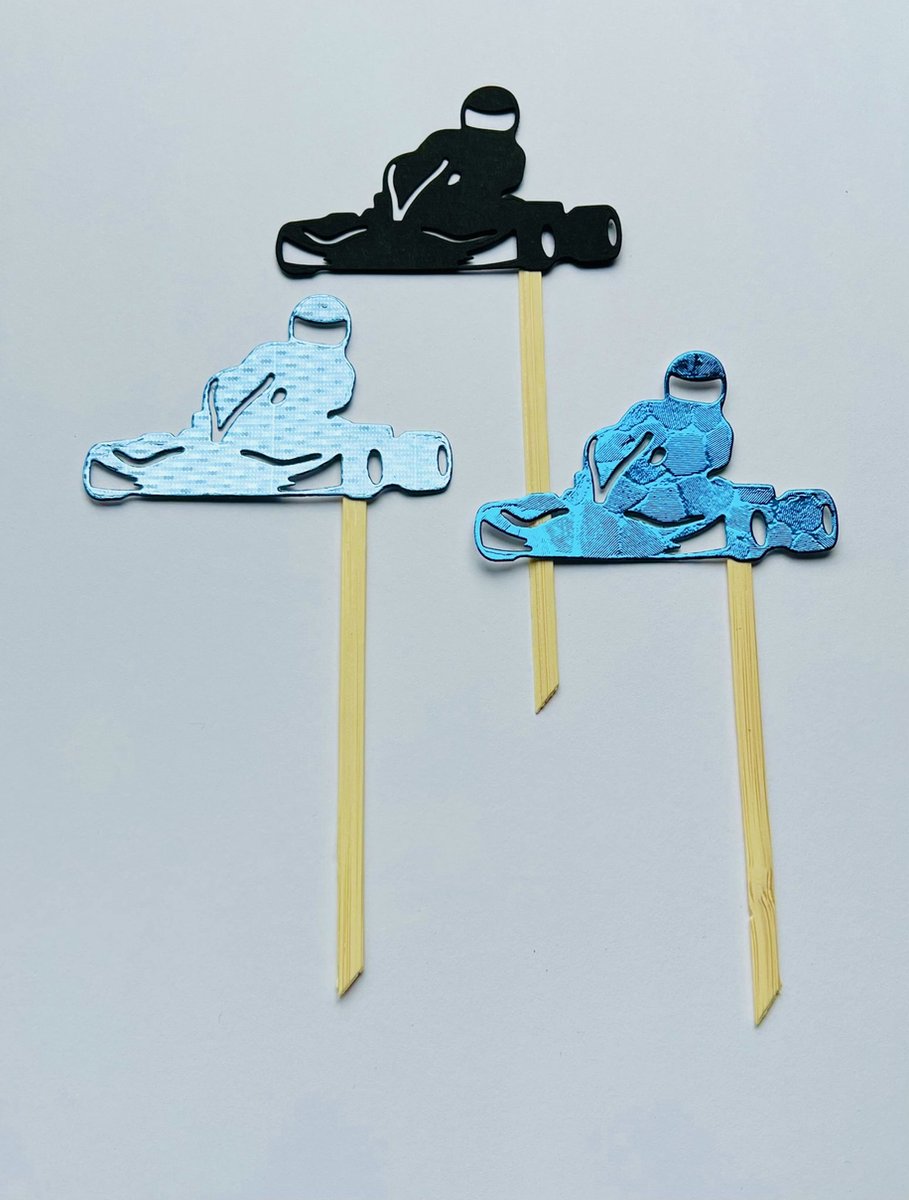 Kart Race Happy Birthday - - taart topper - taart decoratie - verjaardag versiering - prikkers met versiering - taartversiering