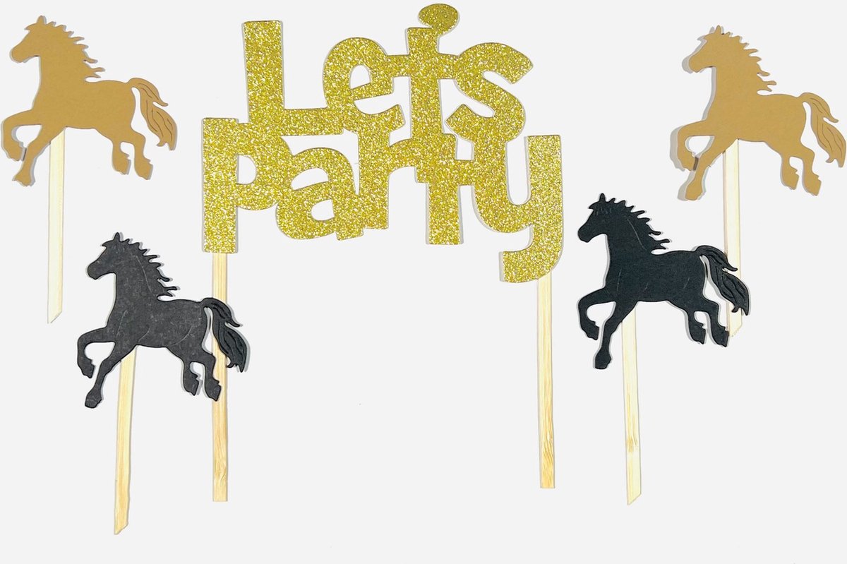 Lets Party Paard taart vlag - cocktail prikker - cupcake decoratie - prikkers met versiering - taartversiering