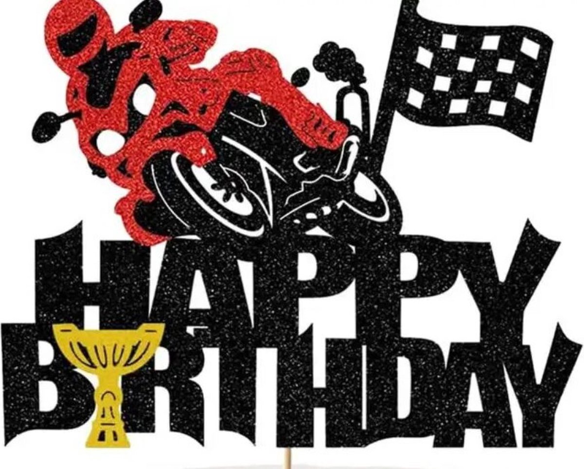 Motorcross winnaar racer - taart topper - taart decoratie - verjaardag versiering - prikkers met versiering - taartversiering