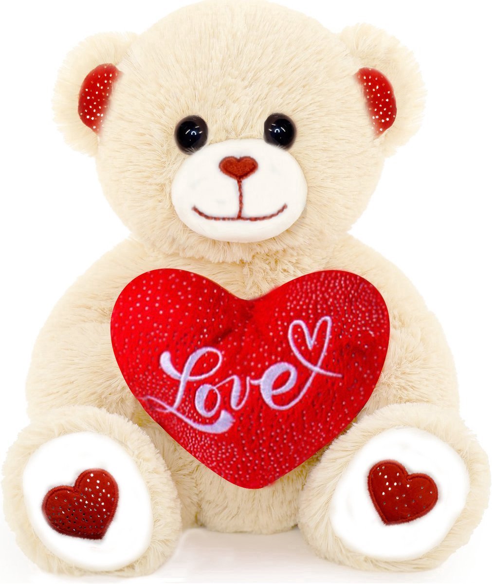 Teddybeer Lily (Bruin met Rood Hart Love) Pluche Knuffel 30 cm - Knuffelbeer Liefde - Liefdes Knuffels - Ik hou van jou / I Love You - Valentijnsdag Cadeau voor Hem en Haar - Teddy beer knuffel van zachte pluche
