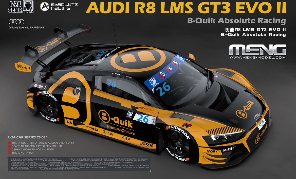 MENG Modelbouwpakket Auto - MENG CS011 Audi R8 LMS GT3 EVO II - B-Quik Absolute Racing - R Auto Plastic - 1:24 -