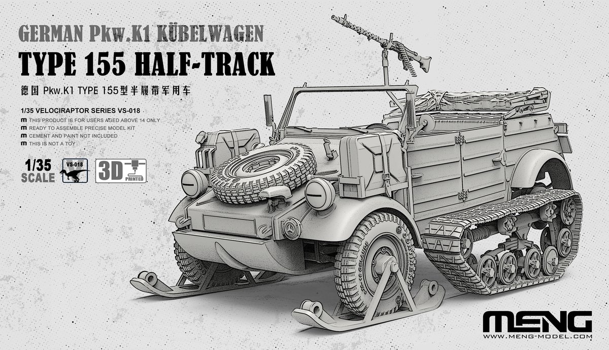 MENG Modelbouwpakket Auto - MENG VS018 Duitse Pkw.K1 Volkswagen Kübelwagen Type 155 Half-Track - Halfrupsvoertuig Plastic - 1:35 -
