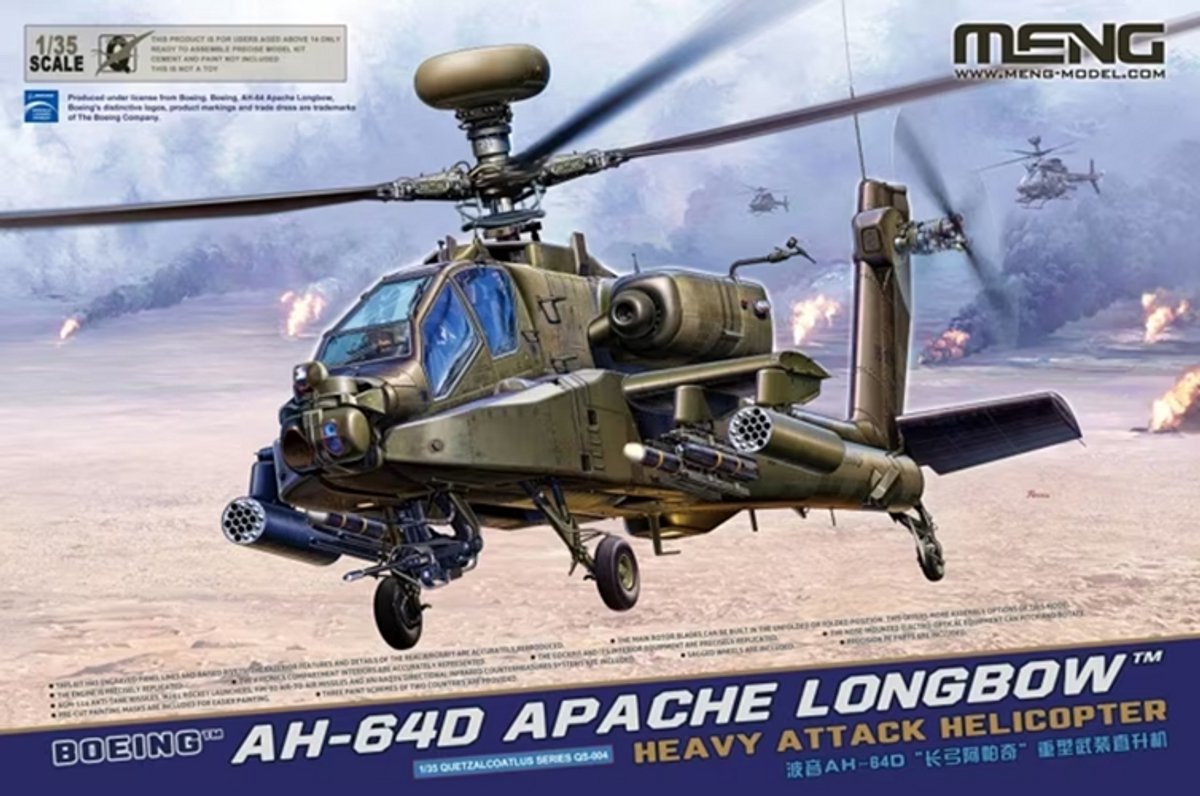 MENG Modelbouwpakket Helikopters - MENG QS004 Boeing AH-64D Apache Longbow - Heavy Attack Helicopter Plastic - 1:35 -
