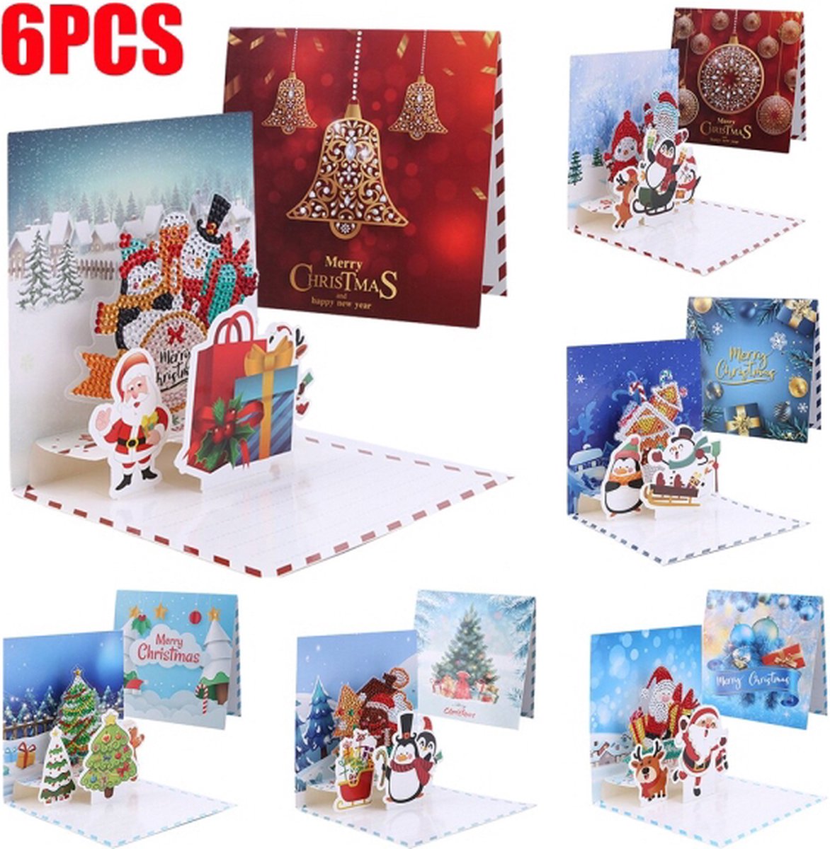 Diamond Painting Wenskaarten - Kerst - Ronde steentjes - Compleet Hobbypakket - Pop up kaarten - Nog in elkaar te zetten