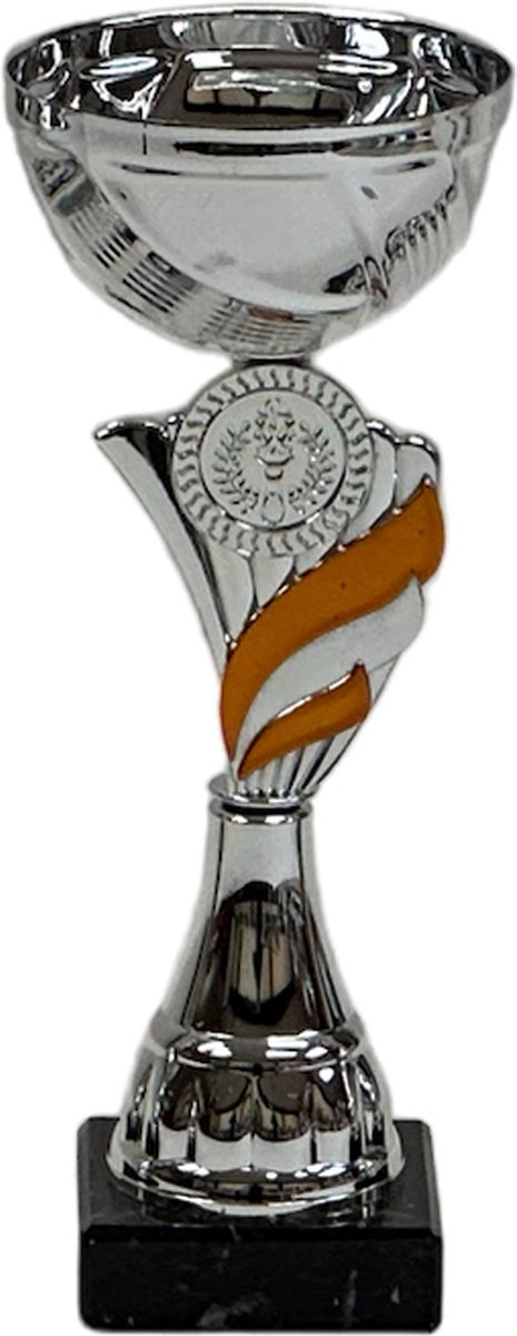 Trofee/prijs beker - zilver - oranje - kunststof - 20 x 7 cm - sportprijs