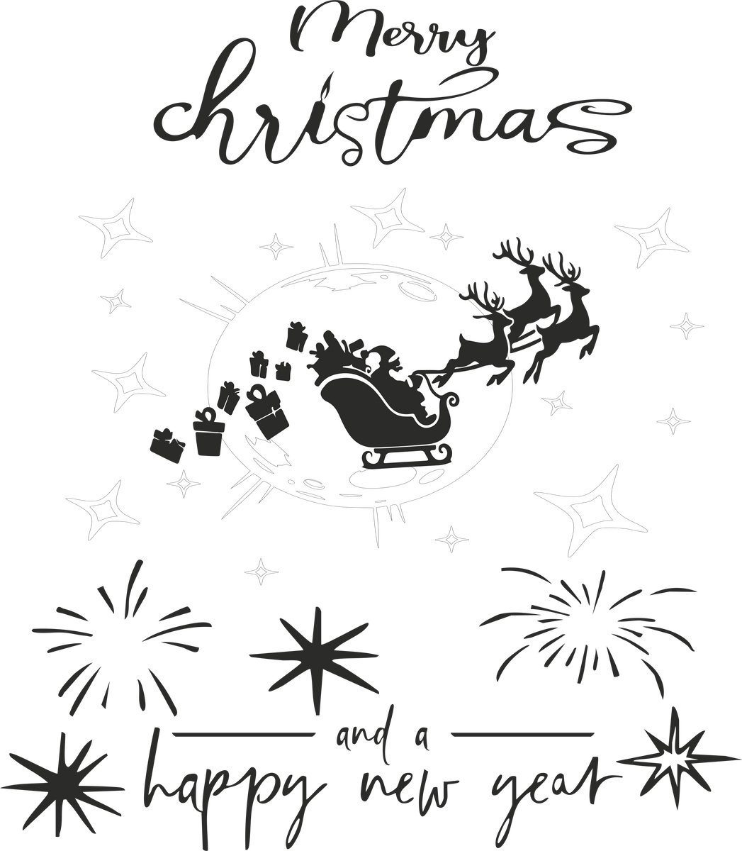 Kerstman boven de Maan Rendieren, Cadeautjes & Sterren