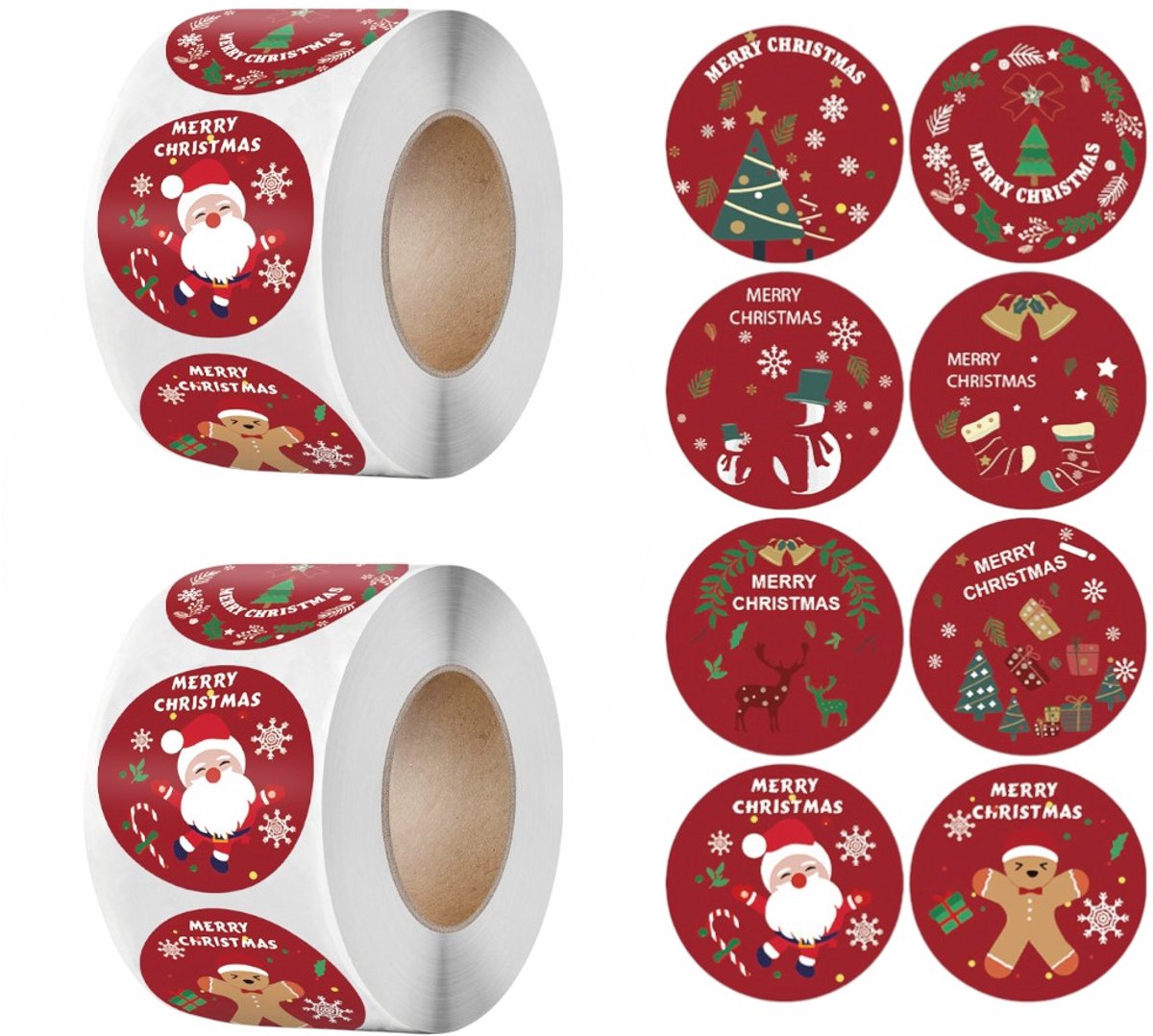 Kerststickers Set Met 1000 Stuks – Ronde Vorm Diameter 3,8 Cm – 8 Verschillende Kerst Patronen – Hoogglanzend Papier – Sporenvrij Verwijderbaar – 3,8 Cm – 1000 Stuks – Multicolor