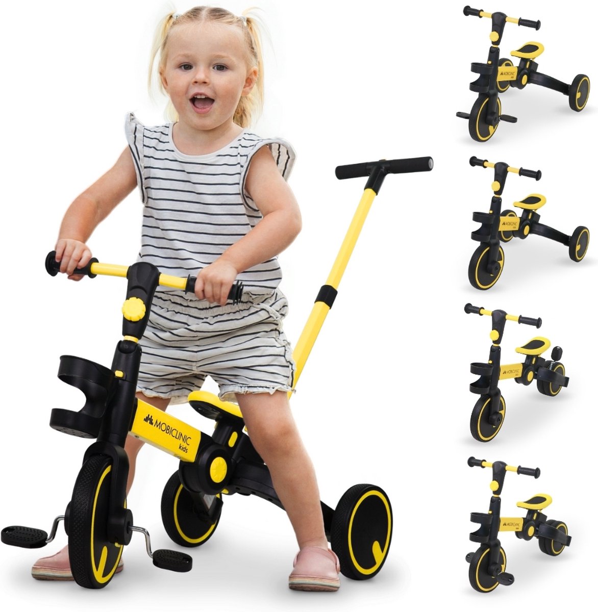 Mobiclinic Chase - 5 in 1 driewieler - Evolutionair - Verstelbaar stuur - Max 25 kg - Lichtgewicht - Tot 5 jaar - Loopfiets - Geel