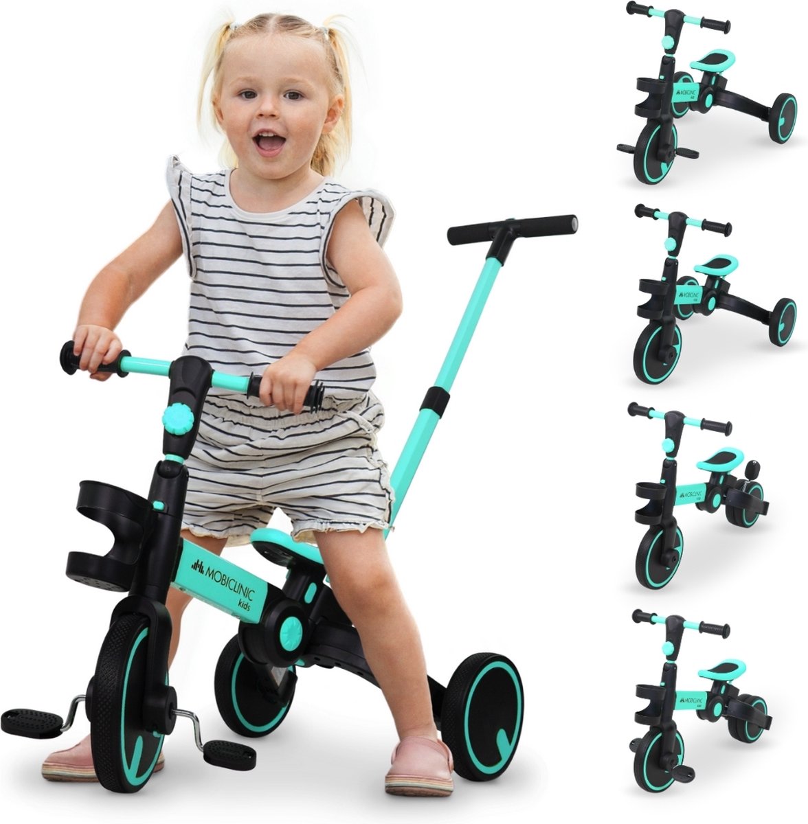 Mobiclinic Chase -   - 5-in-1 - Evolutionair - Verstelbaar stuur - Max 25 kg - Met duwstang - Opvouwbaar - 1 tot 5 jaar - Blauw