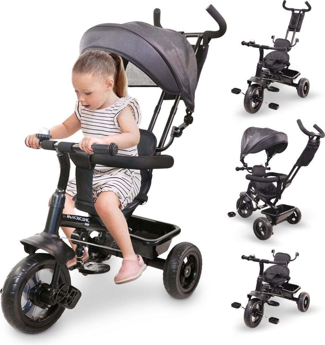 Mobiclinic Lulu -   voor kinderen van 18m-5 jaar - Evoluerende driewieler - 3 in 1 - 360º draaibare stoel - Veilig - Comfortabel en praktisch - Verstelbaar ontwerp - Zwart