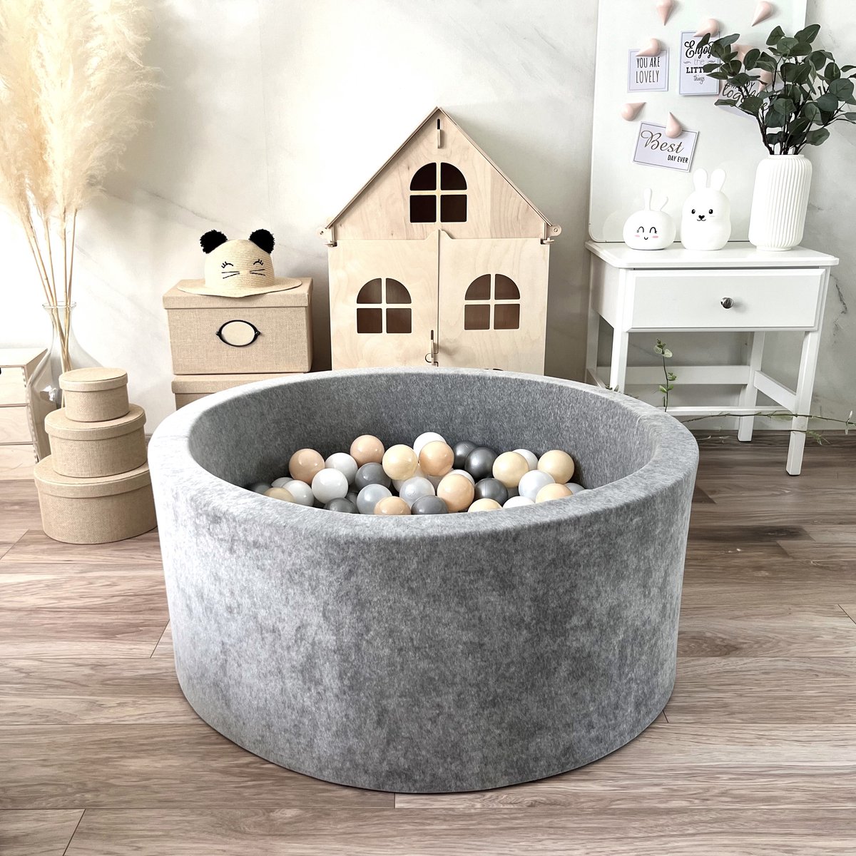 Ballenbad 90 x 40 Met 200 Ballen - Ballenbak - Soft Velvet Grey - Grijs - Moje