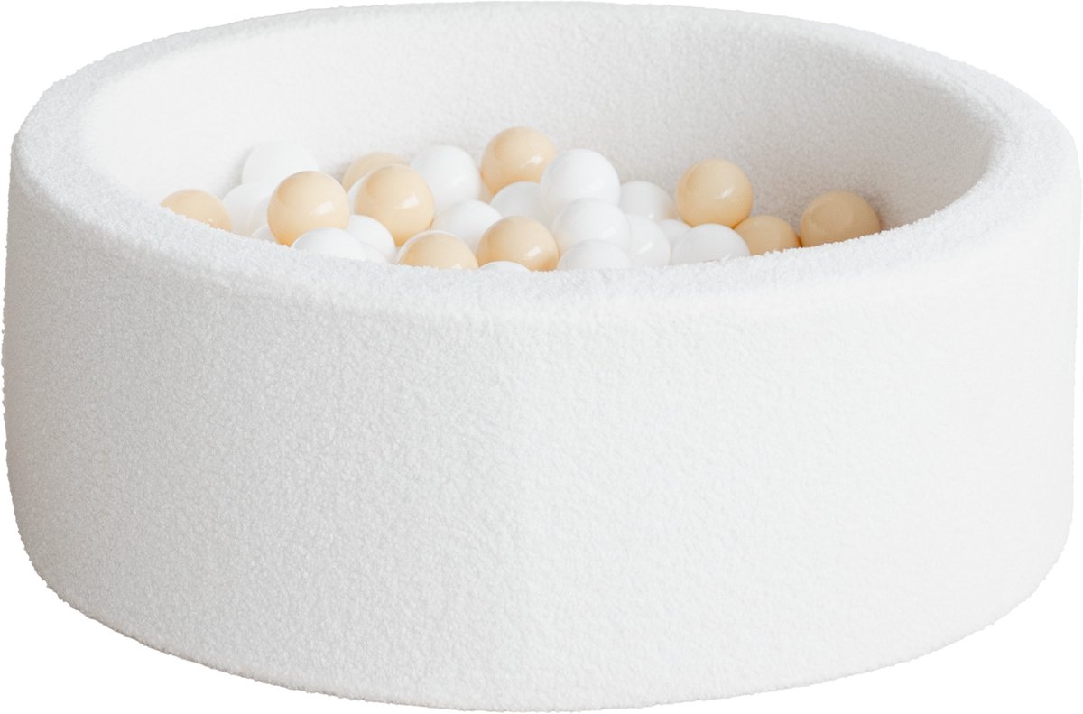 MOJE Ballenbad - Bouclé - 90x30cm - Wit met 200 ballen : wit en beige